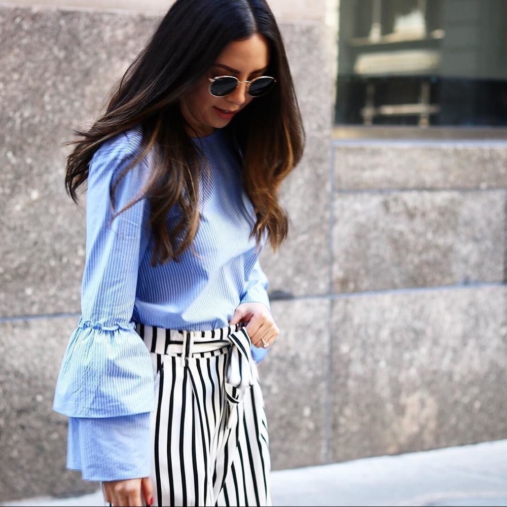 {LOFT} Striped Tie-Back Bell-Sleeve Top